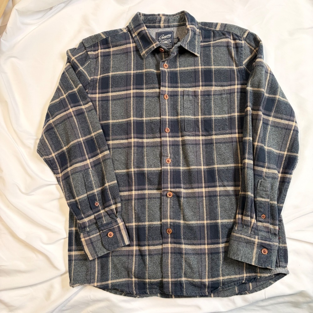 Grayers Heritage Men's Flannel Shirt Medium 100% cotton Tan Grey Plaid